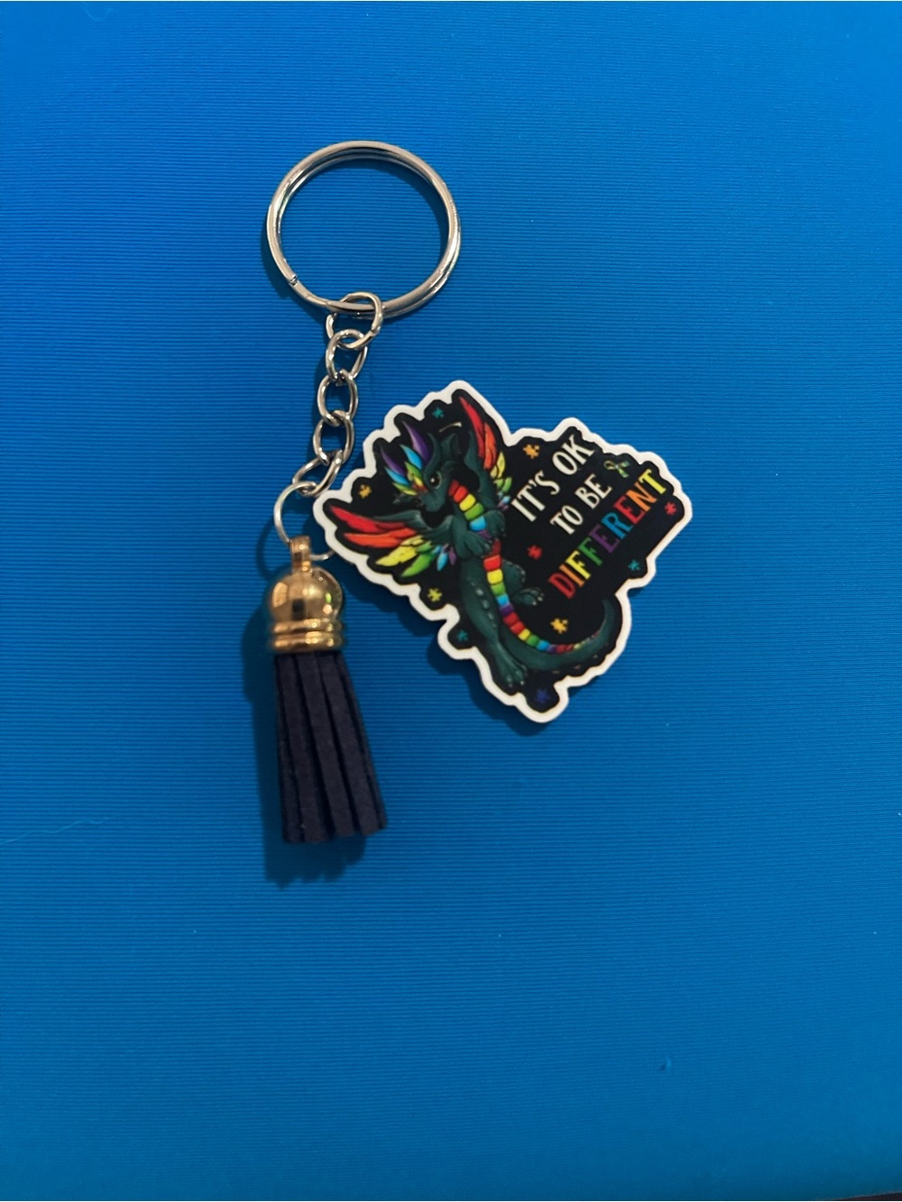 Rainbow Dragon Keychain with Black Tassel
